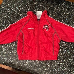 Reebok Kids Red Raincoat, wind breaker with Buccaneers Logo